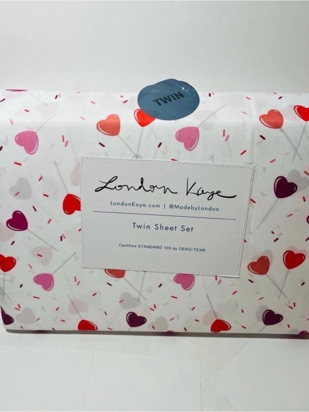 London Kaye Heart Valentine Sucker Lollipops Twin Sheet Set White Red Purple